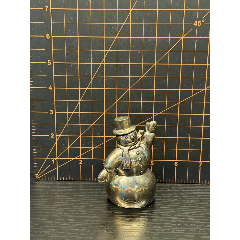 Godinger Silver Plated Snowman Bell Figurine Waving Top Hat Holiday Decor 3in